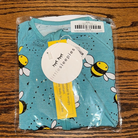 Little Sleepies Bamboo Teal Bees Zippy Pajama- 12/18 m -NWT